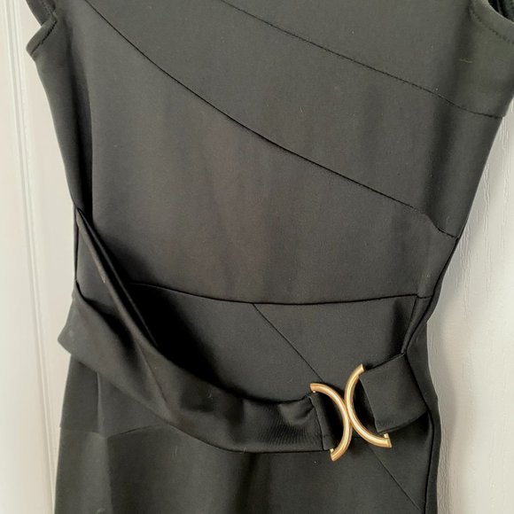 Venus Black Cap Sleeve Sheath Dress with Gold Buckle Detail Size S - Picture 10 of 12